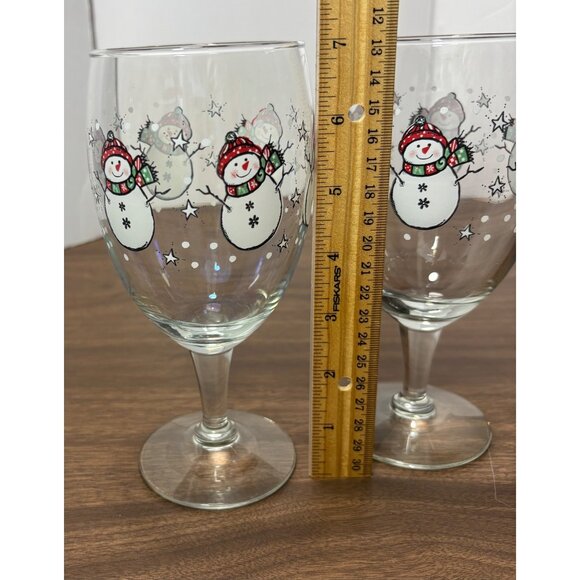 Libbey Snowman Christmas Themed Wine Glasses Set Of 2 Hand Painted Holiday - Picture 4 of 4